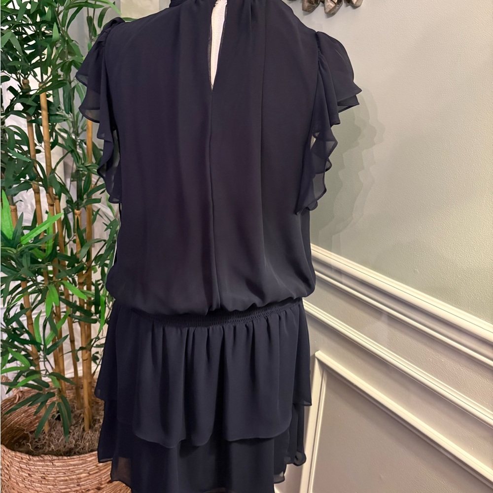 Elegant Navy Ruffle Dress - Picture 3 of 6